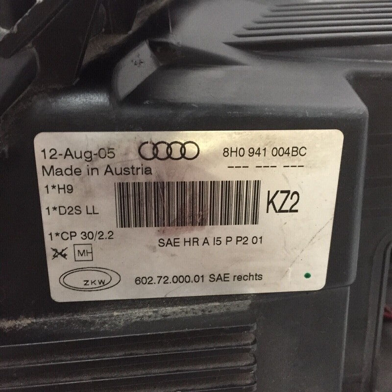 8H0941004BC AUDI A4 HEADLIGHT RIGHT PASSENGER S4 2003 04 05 2006 XENON HID OEM 8H0941004BC