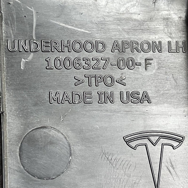 1006327-00-f TESLA MODEL S UNDERHOOD APRON LEFT 2012 2013 2014 2015 OEM 1006327-00-F