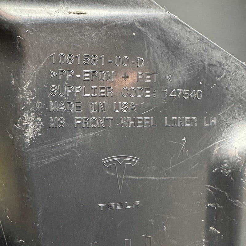 TESLA MODEL 3 FENDER LINER LEFT FRONT 2017 2018 2019 2020 2021 2022 20