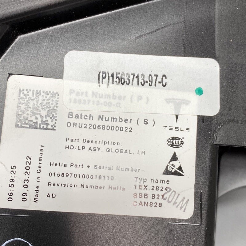 1563713-00-C TESLA MODEL S PLAID HEADLIGHT LEFT DRIVER 2021 2022 2023 BLACK 1563713-00-C