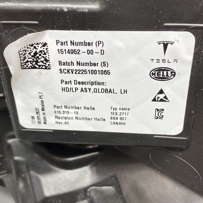 1514952-00-D TESLA MODEL 3 HEADLIGHT LEFT DRIVER LED 2020 2021 2022 2023 OEM 1514952-00-D