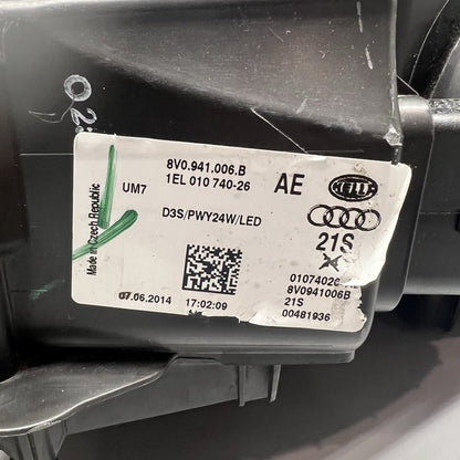 8V0941006B AUDI A3 S3 HEADLIGHT RIGHT PASSENGER 2014 2015 2016 BI XENON OEM 8V0941006B