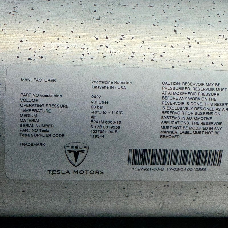 TESLA MODEL X AIR SUSPENSION COMPRESSOR TANK 2016 2017 2018 2019 2020 