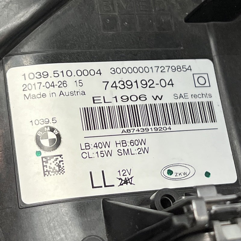 7439192-04 BMW 530 HEADLIGHT RIGHT PASSENGER 2017 2018 2019 2020 XENON HID OEM 7439192-04