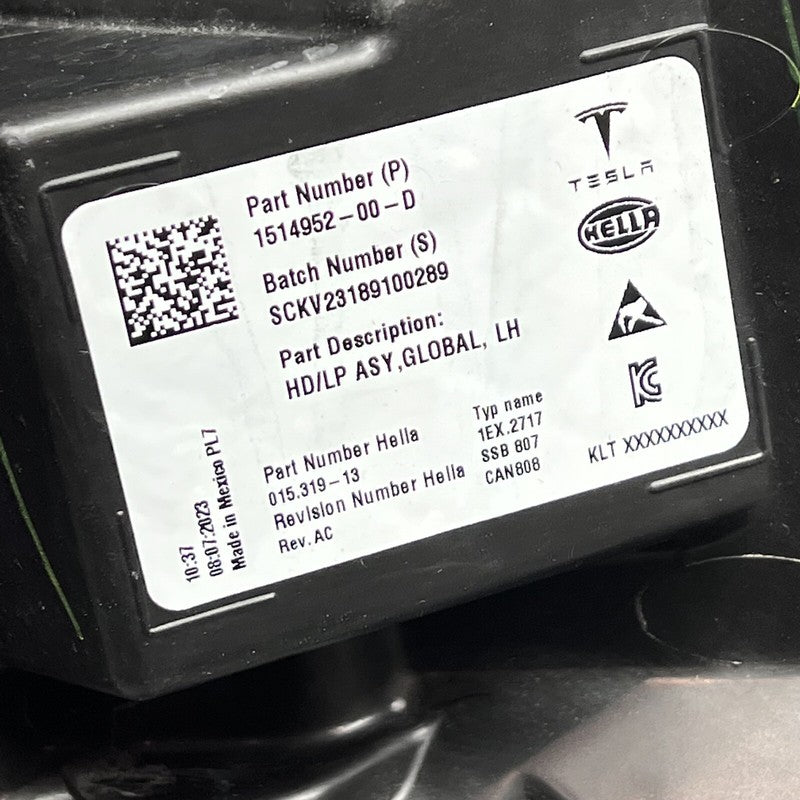 1514952-00-D TESLA MODEL 3 HEADLIGHT LEFT DRIVER LED 2021 2022 2023 OEM 1514952-00-D