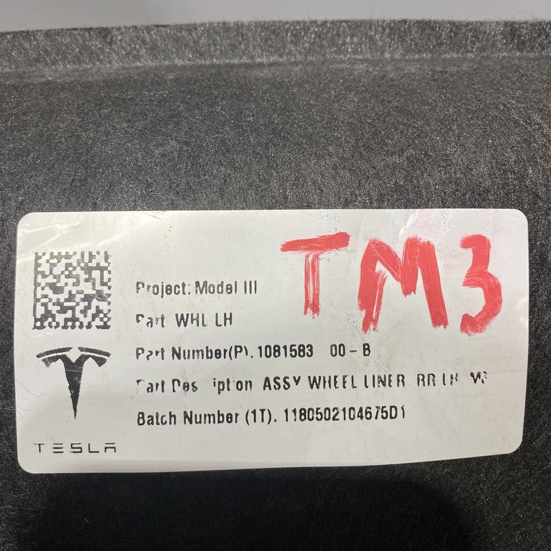 1081583-00-B TESLA MODEL 3 FENDER LINER LEFT REAR 1081583-00-B 2017 2018 2019 2020 2021
