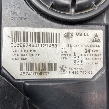 7410740 BMW 528 HEADLIGHT 535 RIGHT PASSENGER XENON 2014 2015 2016 OEM 7410740