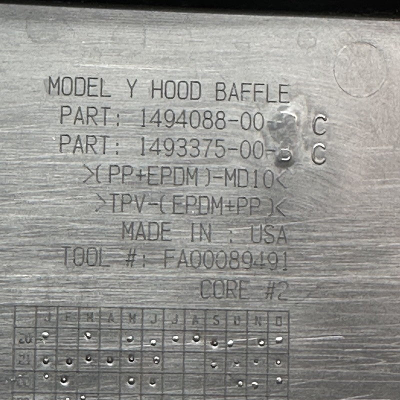 1494088-00-C TESLA MODEL Y HOOD LUGGAGE STORAGE BAFFLE 2020 2021 2022 2023 OEM 1494088-00-C