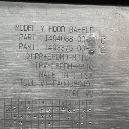 1494088-00-C TESLA MODEL Y HOOD LUGGAGE STORAGE BAFFLE 2020 2021 2022 2023 OEM 1494088-00-C